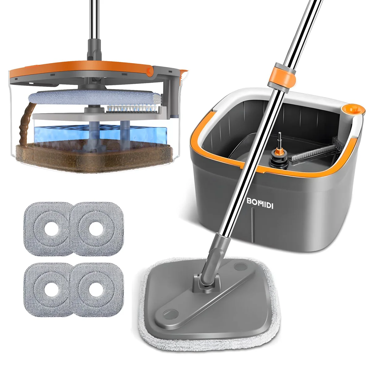 BOMIDI Spin Mop and Bucket Cleaning System
