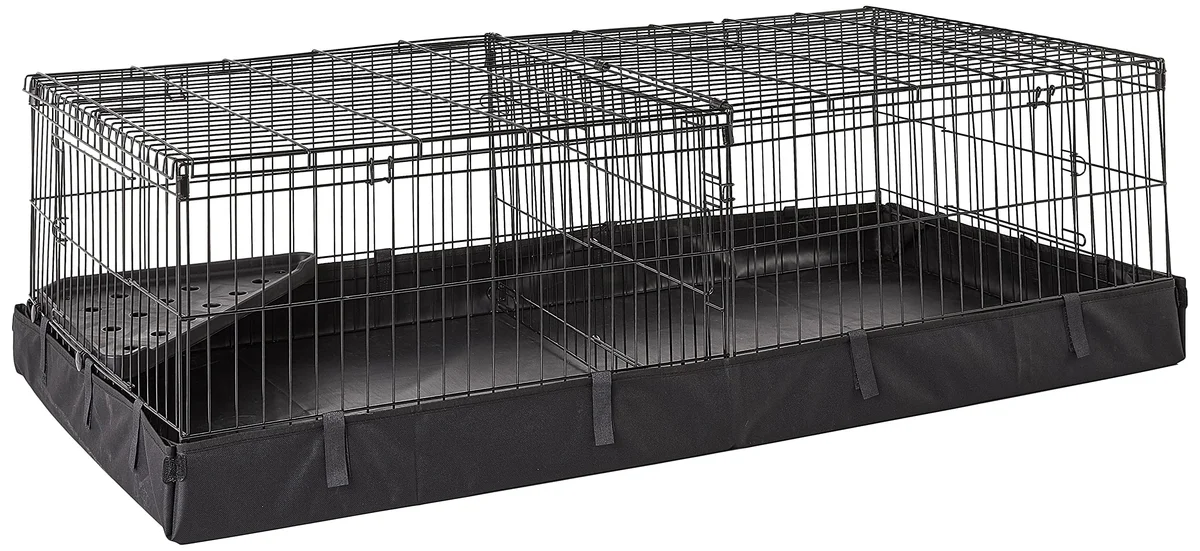 AmazonBasics Canvas Bottom Dual Habitat Pet Cage with Divider Set - 48 x 14 x 24 Inches, Black