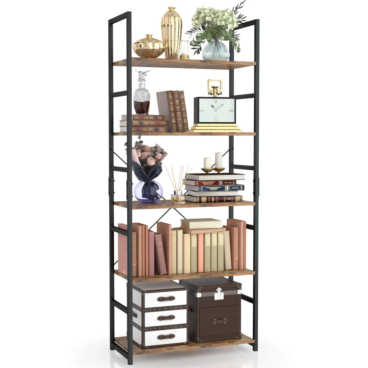 NUMENN 5 Tier Bookshelf, Tall Bookcase Shelf Storage Organizer, Modern Book Shelf for Bedroom, Livin