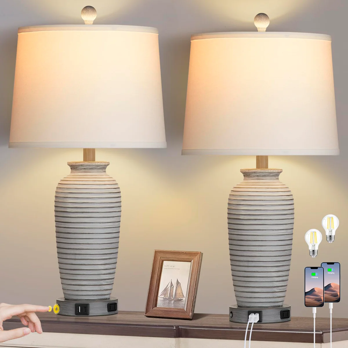 CINSARY Farmhouse Table Lamp Set