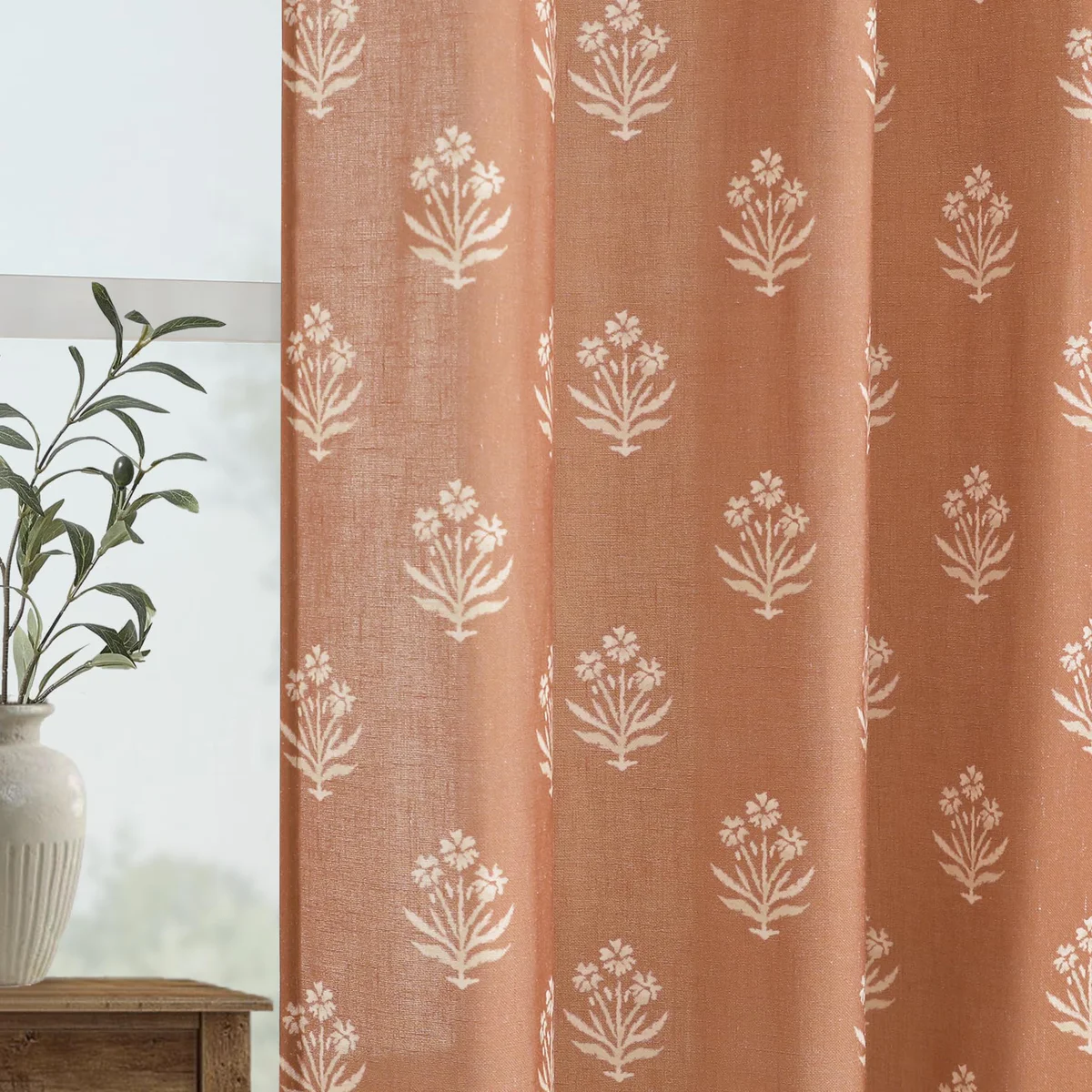 Lino Rosa Floral Sheer Curtains - 2 Panel Set