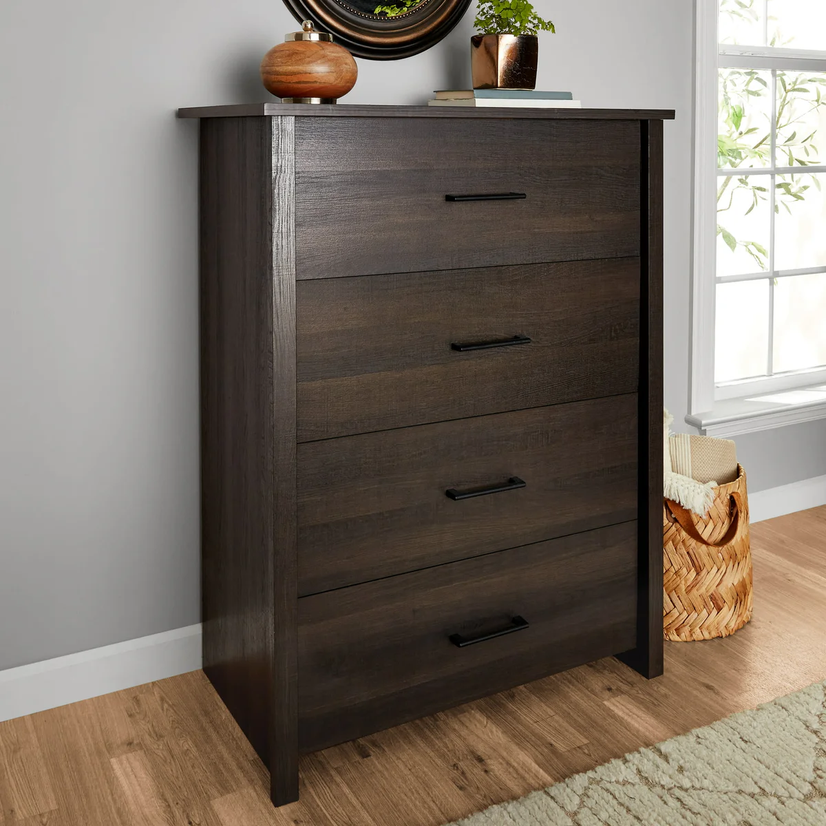 white christmas dresses 4 Drawer Dresser Nightstand, Grey/Rustic Brown