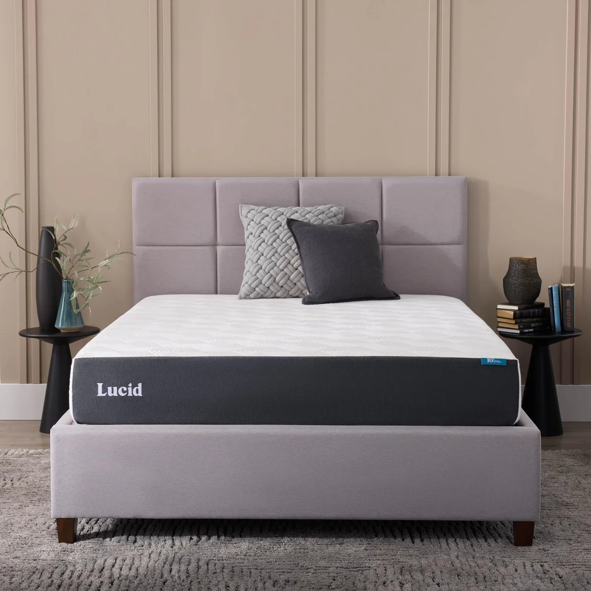LUCID 10 Inch Memory Foam Plush Feel Queen Mattress