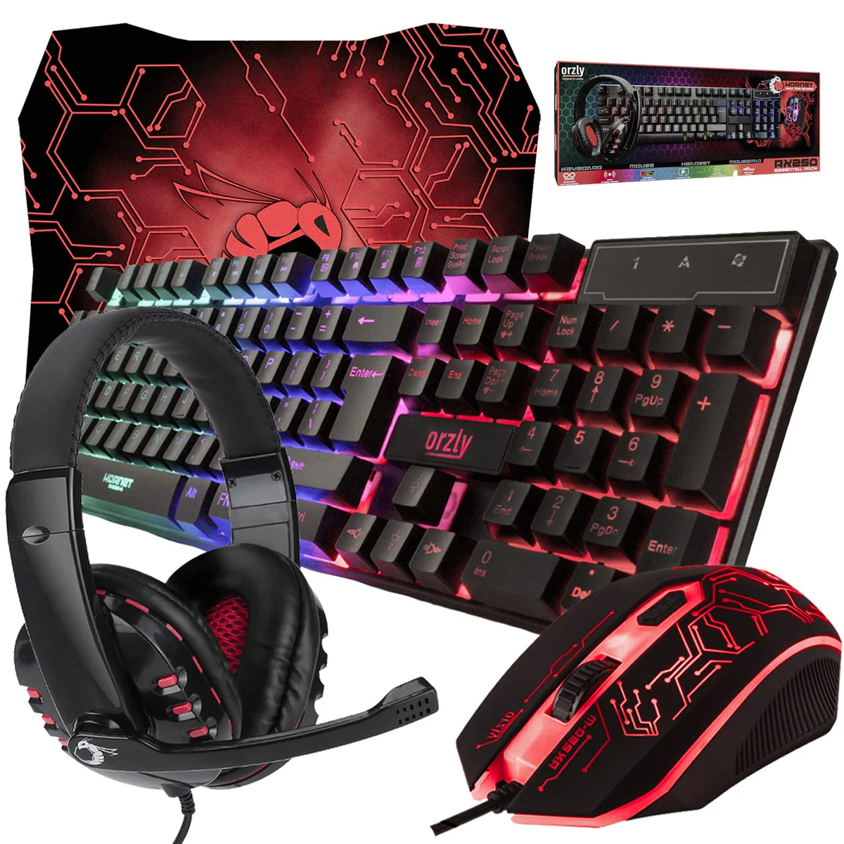 Orzly Gaming Keyboard, Mouse, Mousepad, and Headset Combo