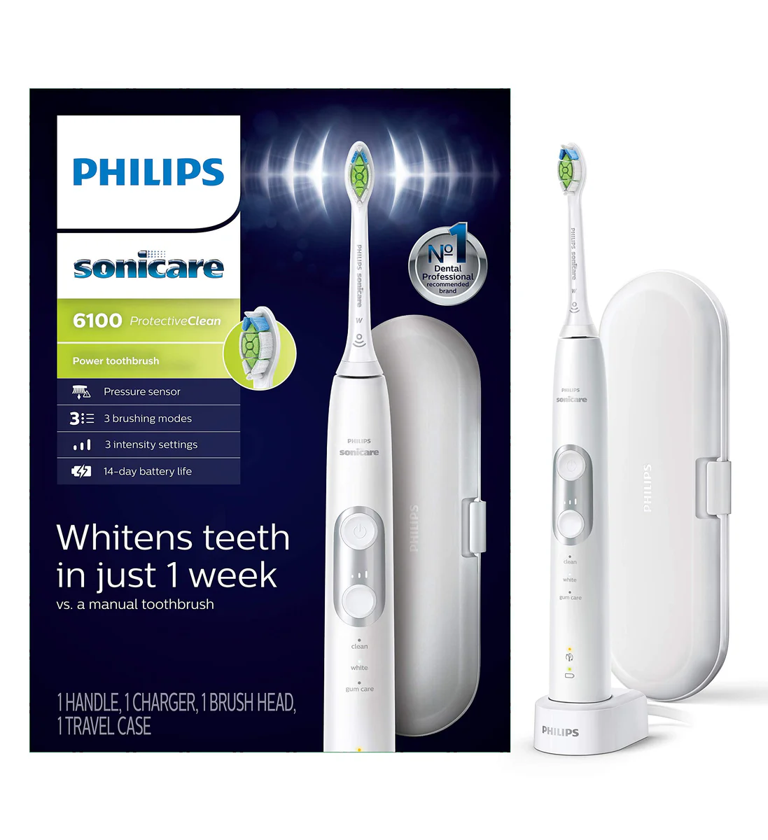 Philips Sonicare HX6877/21 ProtectiveClean 6100 Rechargeable Electric Toothbrush, White