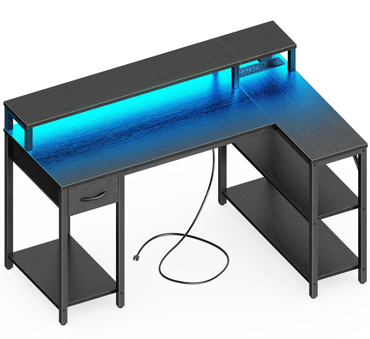 SUPERJARE Gaming Desk with RGB Lighting and Monitor Stand