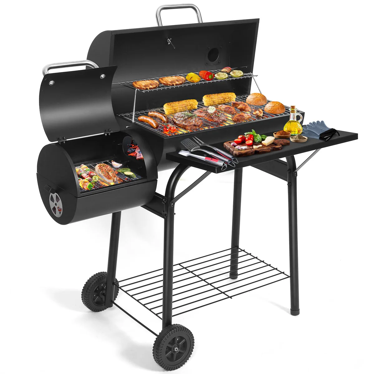 Sunlifer Charcoal Grill Offset Smoker Combo