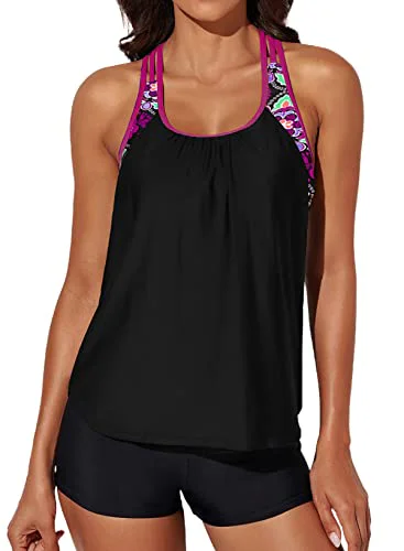 Aleumdr T-Back Push up Tankini Top with Shorts