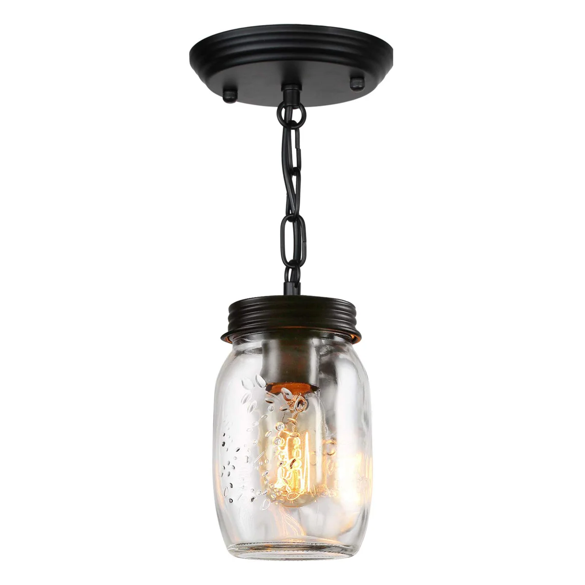 Glass Mason Jar Light Fixtures, 1-Light Kitchen Island Pendant Lighting Farmhouse Light Fixture Close to Ceiling Light for Kitchen Barn Farmhouse Dining Room Hallway Stairway