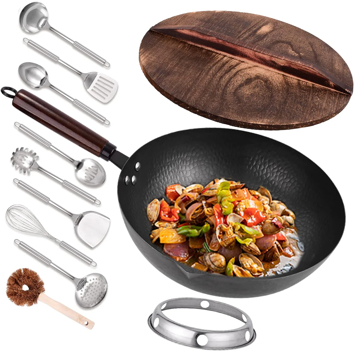 Leidawn Carbon Steel Wok Pan with Wooden Handle