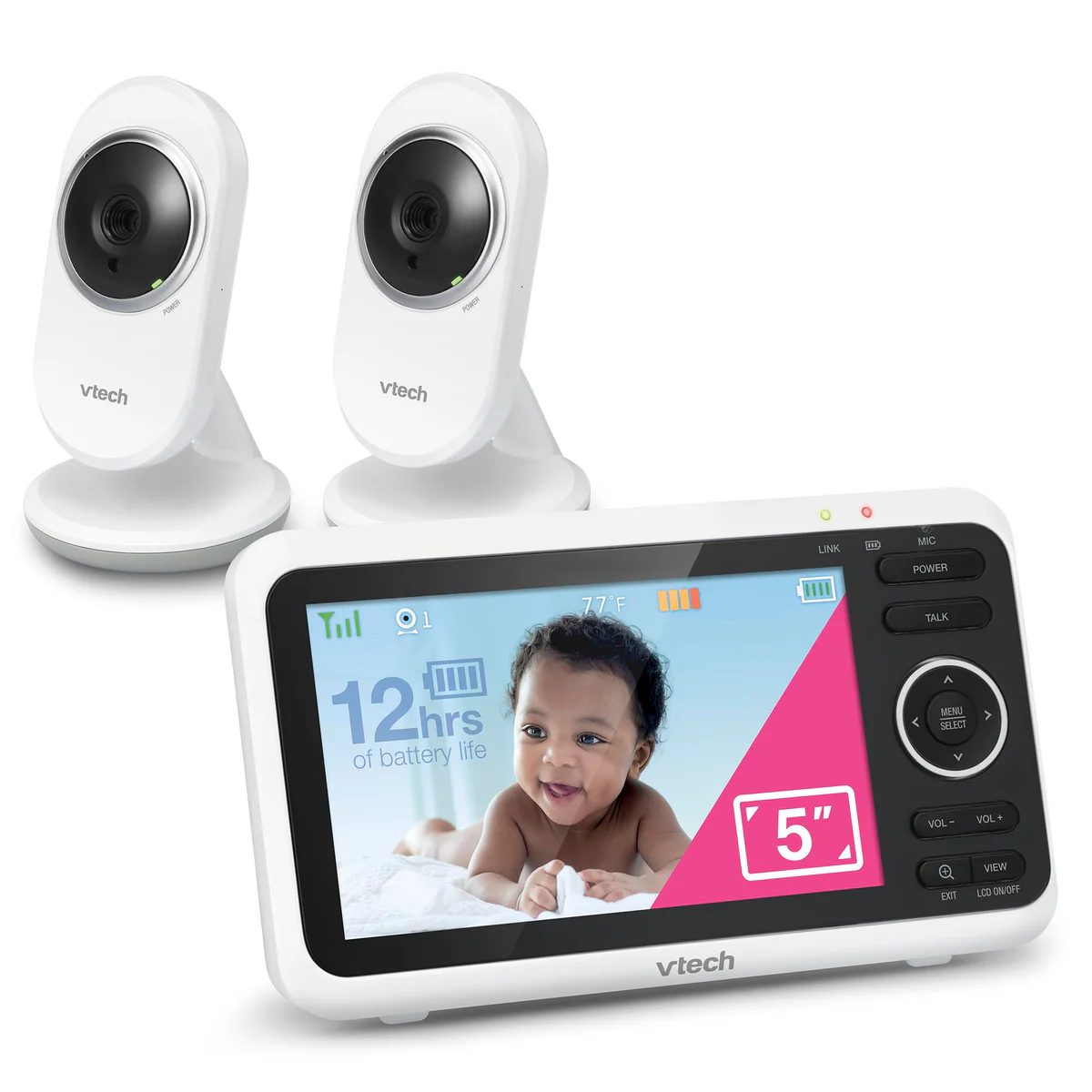 VTech VM350-2 5" Video Baby Monitor with 5" Screen, Long Range, Invision Infrared Night Vision, 2 Ca