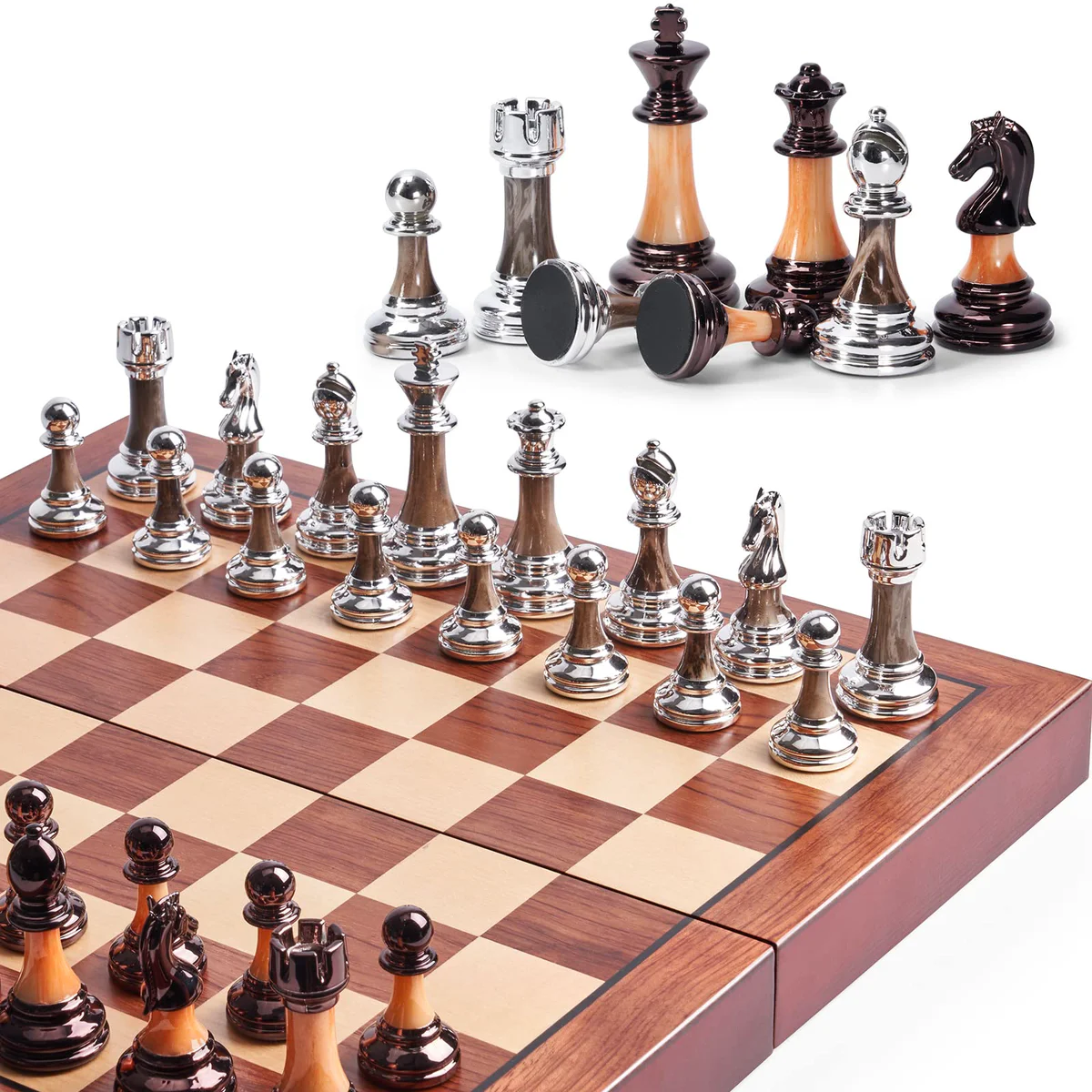 Vamslove Magnetic Wooden Chess Set Foldable Board Game