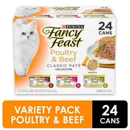 (24 Pack) Fancy Feast Grain Free Pate Wet Cat Food Variety Pack