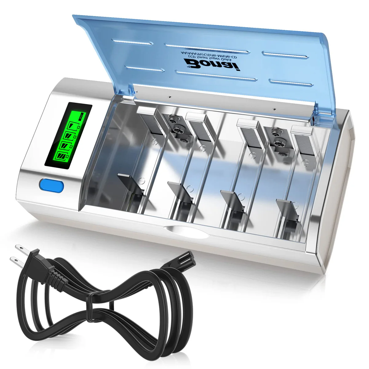 BONAI LCD Universal Battery Charger for AA, AAA, C, D, 9V Ni-MH Ni-CD Rechargeable Batteries with Di