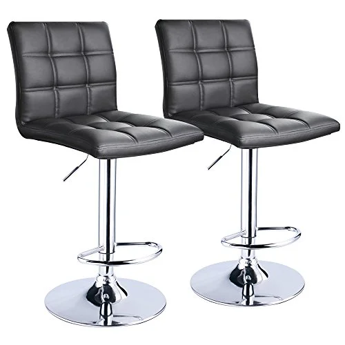 Modern Square PU Leather Adjustable Bar Stools Set of 2