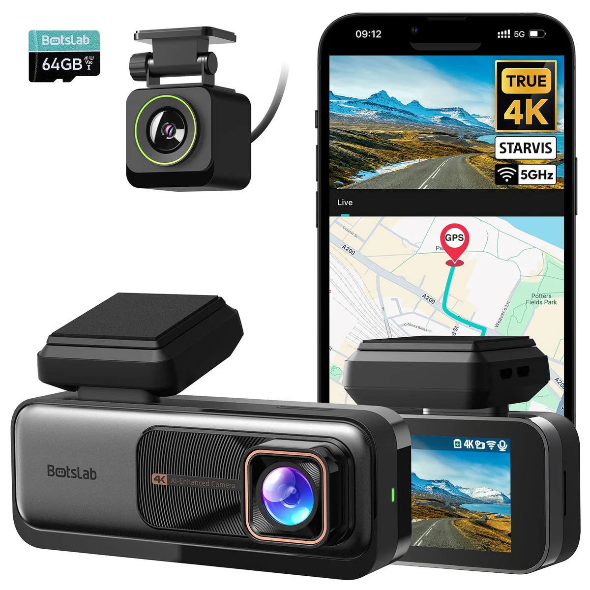BOTSLAB Dual Lens Car Dash Cam Front and Interior