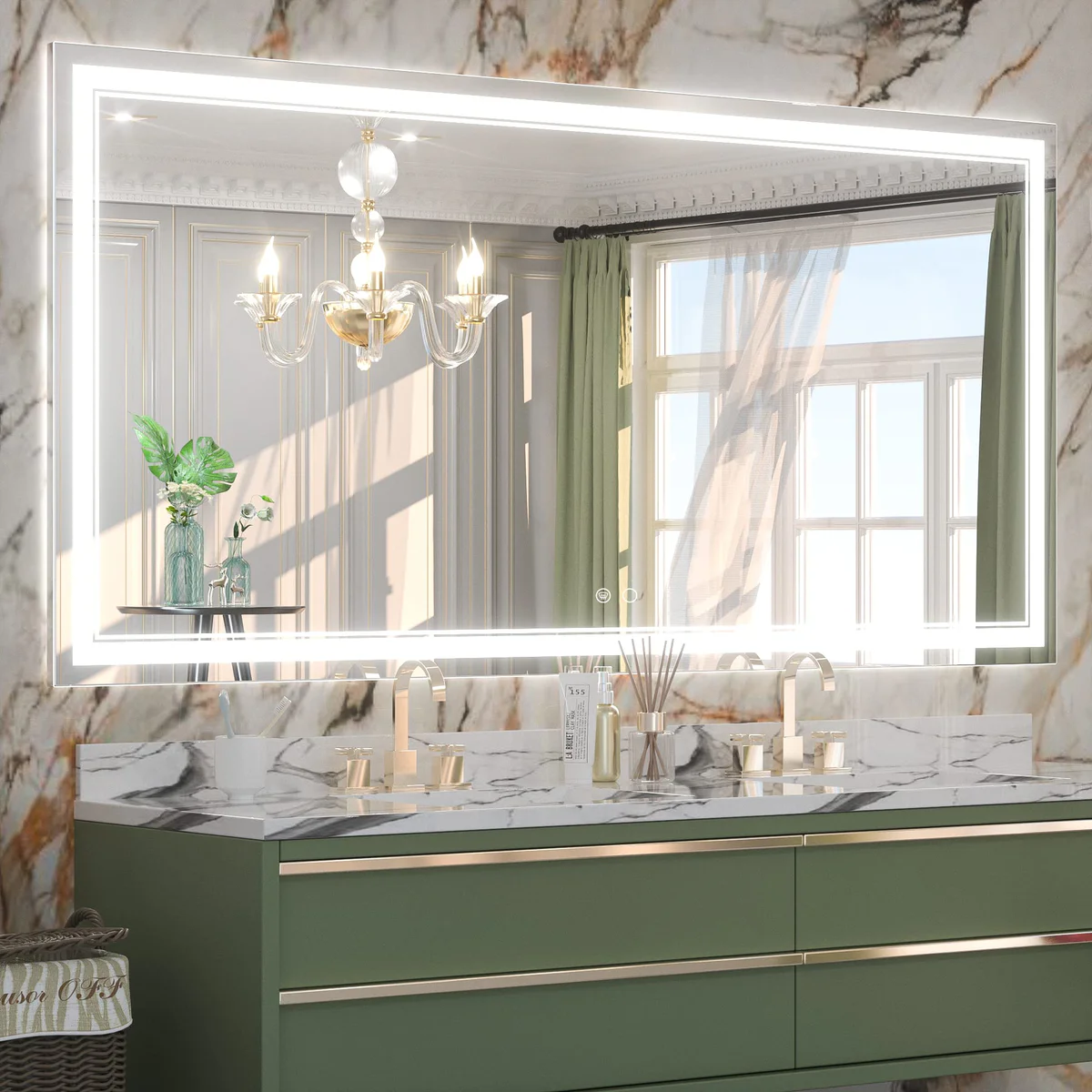 Keonjinn Bathroom LED Light Mirror Dimmable