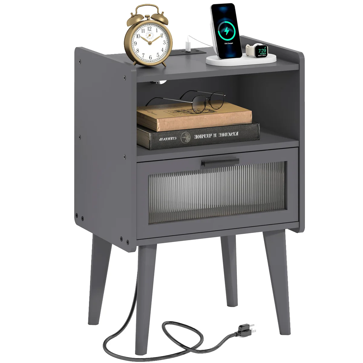 MMEOLUOOK Nightstand with Charging Station End Table
