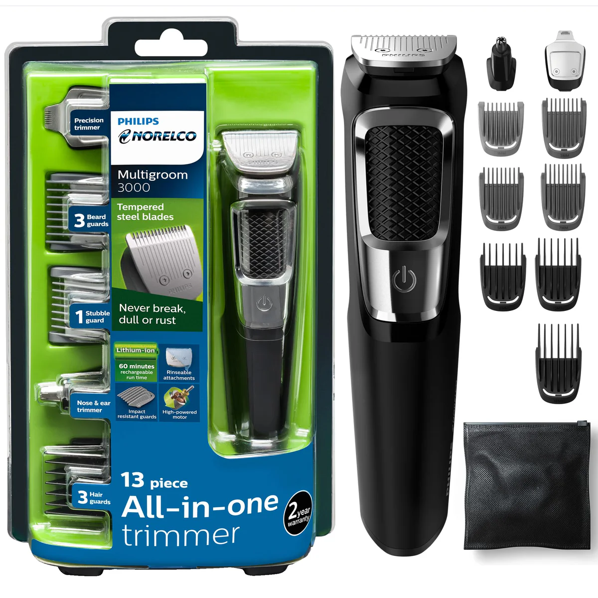 Philips Norelco MG3750 Multigroom All-In-One Series 3000, 13 attachment trimmer