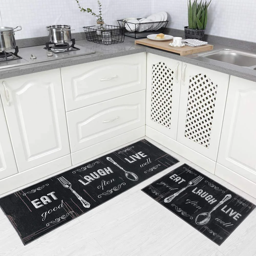 Carvapet 2 Piece Kitchen Rug Set Non-Slip Backing Mat Throw Rug for Kitchen Doormat Runner Rug Set