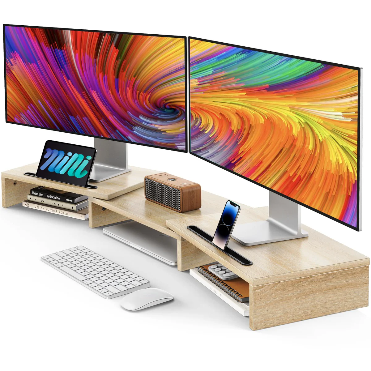 AMERIERGO Dual Monitor Stand Riser Desk Organizer