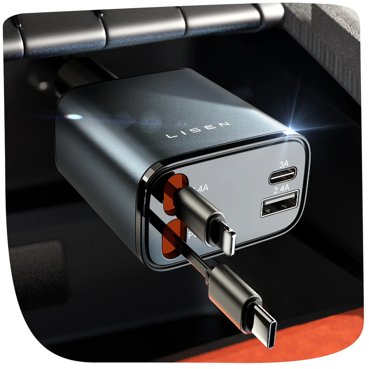 LISEN Retractable Car Charger with USB C Cable