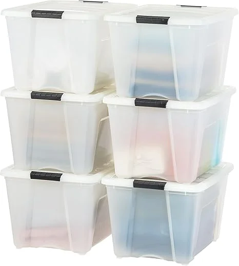 IRIS USA, Inc TB-56D 53 Quart Stack & Pull Box, Multi-purpose Storage Bin, 6 Pack, Pearl