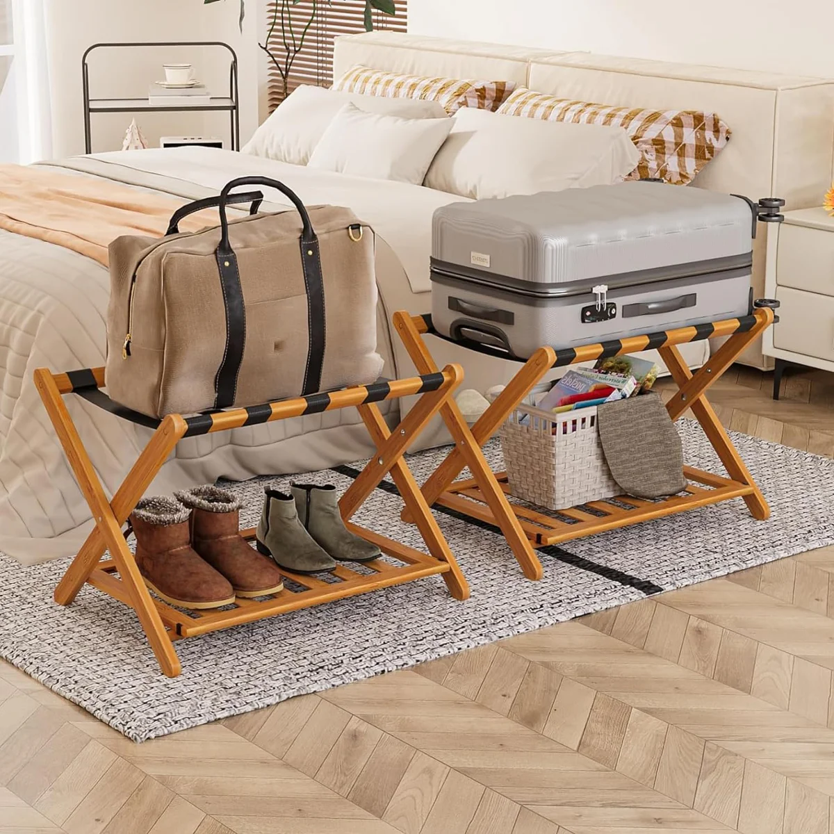 Smart FENDEE Bamboo Luggage Racks