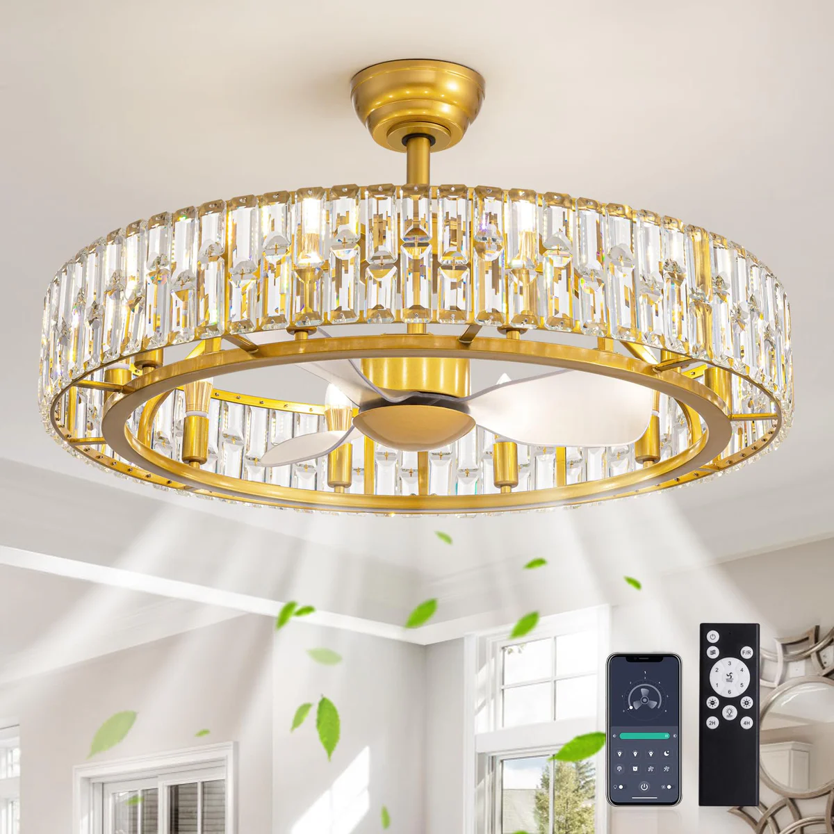 Siljoy Crystal Chandelier Ceiling Fan