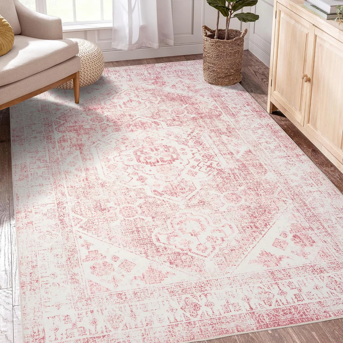 Sofrug Washable Vintage Style Area Rug with Non-Slip Backing
