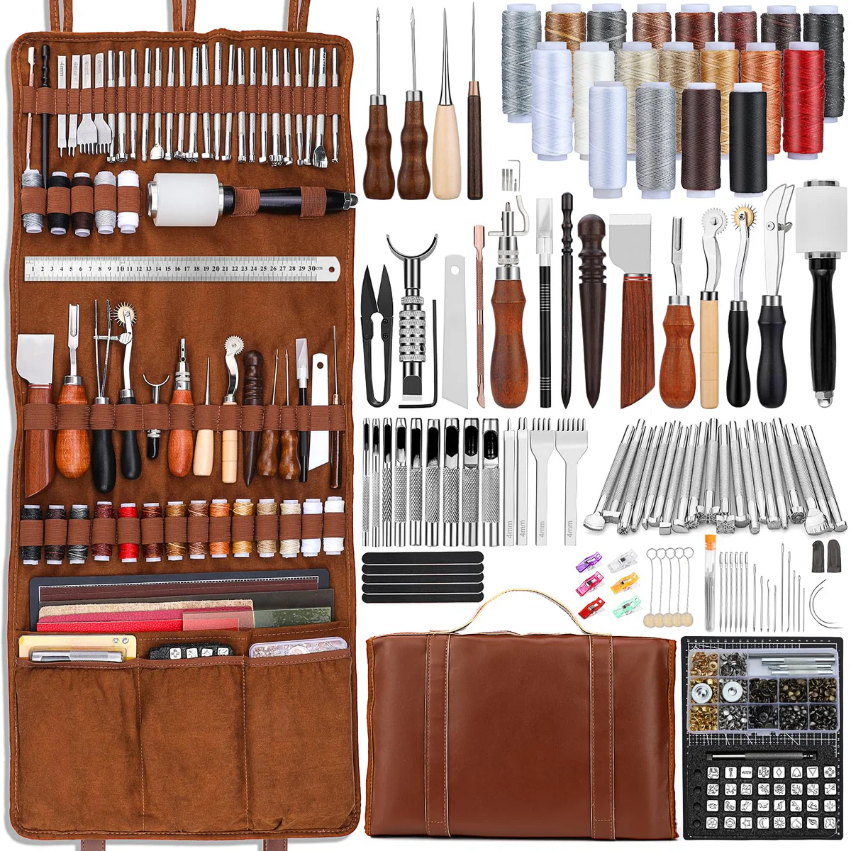 TLKKUE Leather Craft Tools Kit Hand Sewing Stitching Punch Carving Set