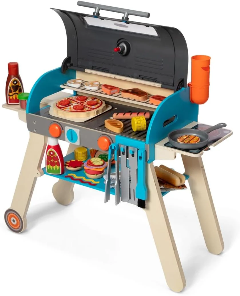 Melissa & Doug Wooden Deluxe Barbecue Grill Smoker playset