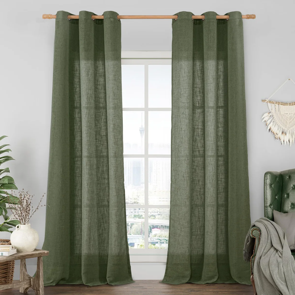 LAMIT Linen Textured Curtain Panel Set