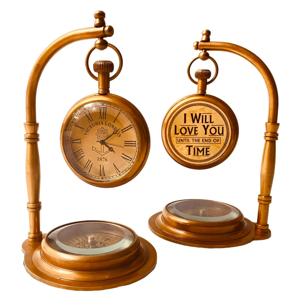ALADEAN Brass Desk Clock Compass with Alidade