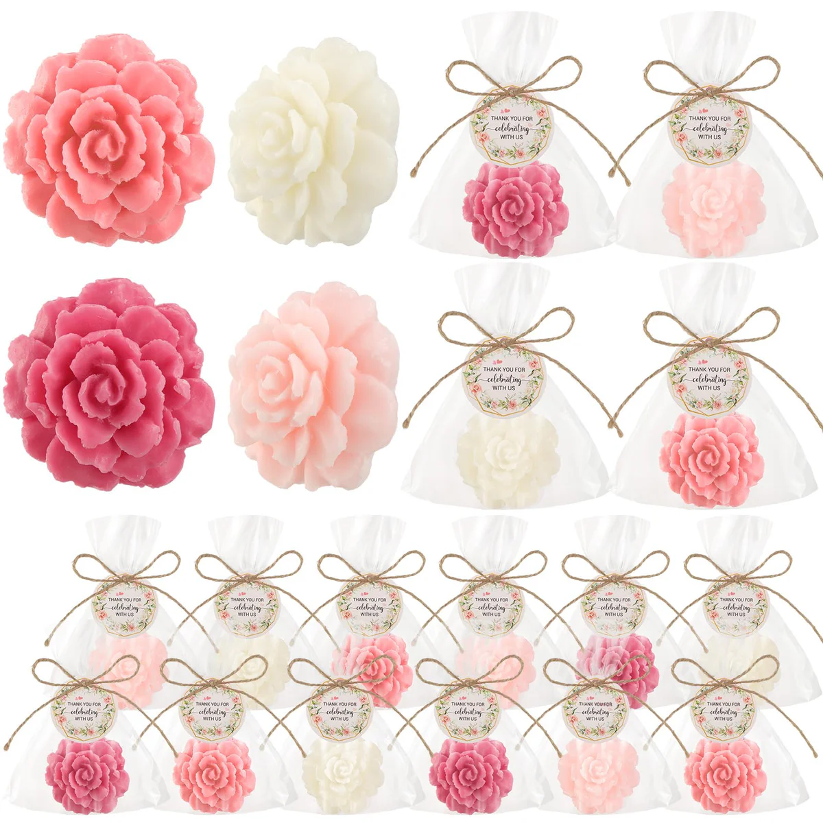 Demissle Flower Mini Soaps Favors with Thank You Tags