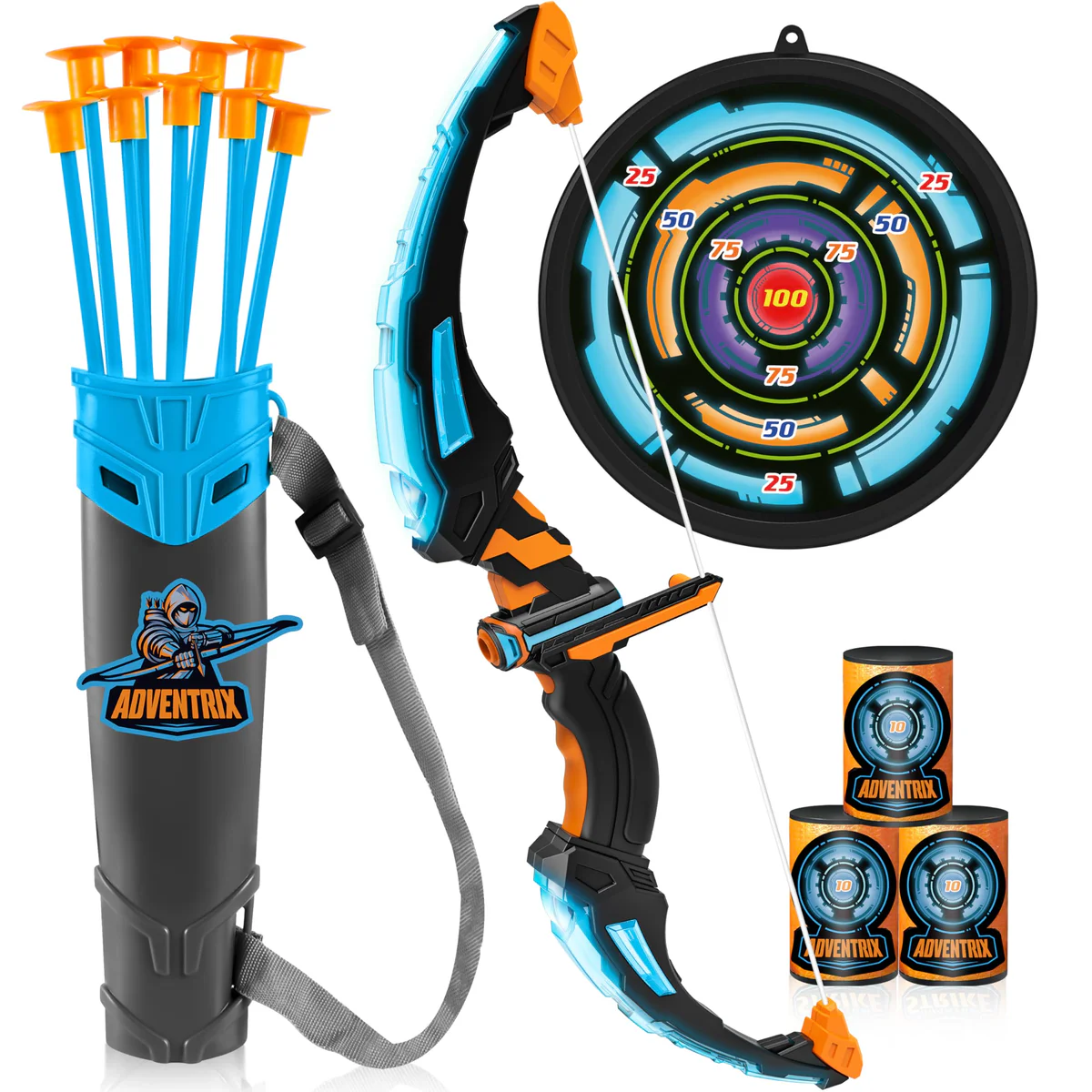 JOYIN Bow and Arrow Archery Toy Set for Kids, Light Up Archery Play Set with Luminous Bow, 9 Suction Cups Arrows, Targets, and Quiver