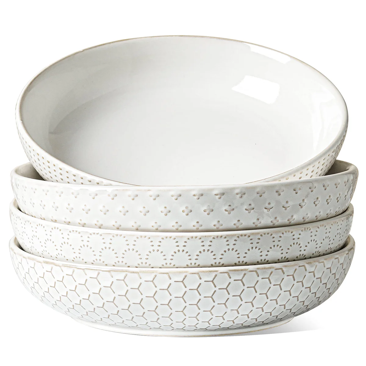 LE TAUCI Embossed Ceramic Pasta Bowls, Serving Set