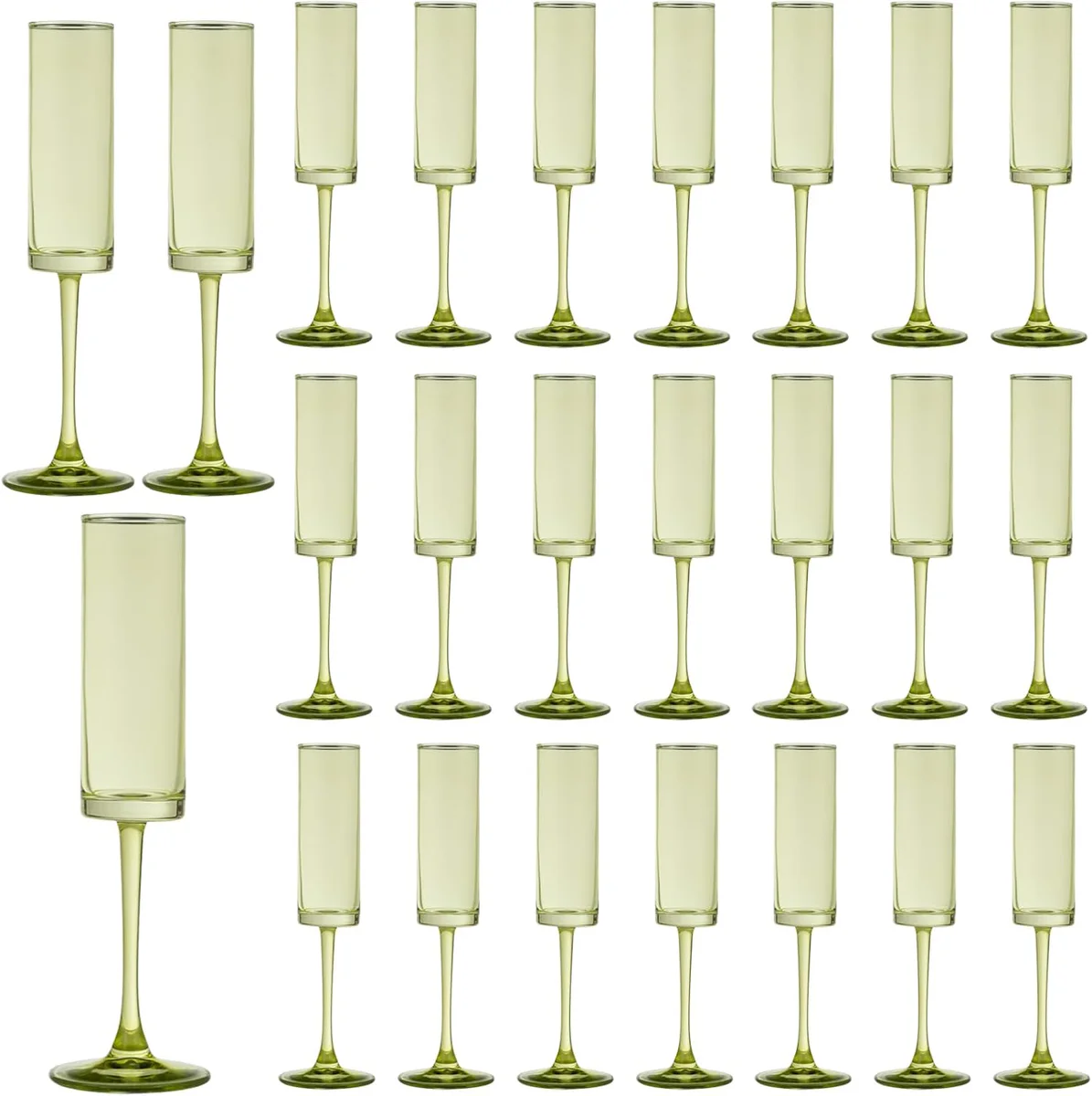 Hand Blown Champagne Flutes - 6 oz Green Glasses - Set of 24