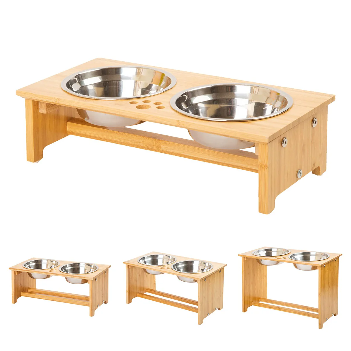 FOREYY Raised Pet Bowls for Cats and Small Dogs, Bamboo Elevated Dog Cat Food and Water Bowls Stand 