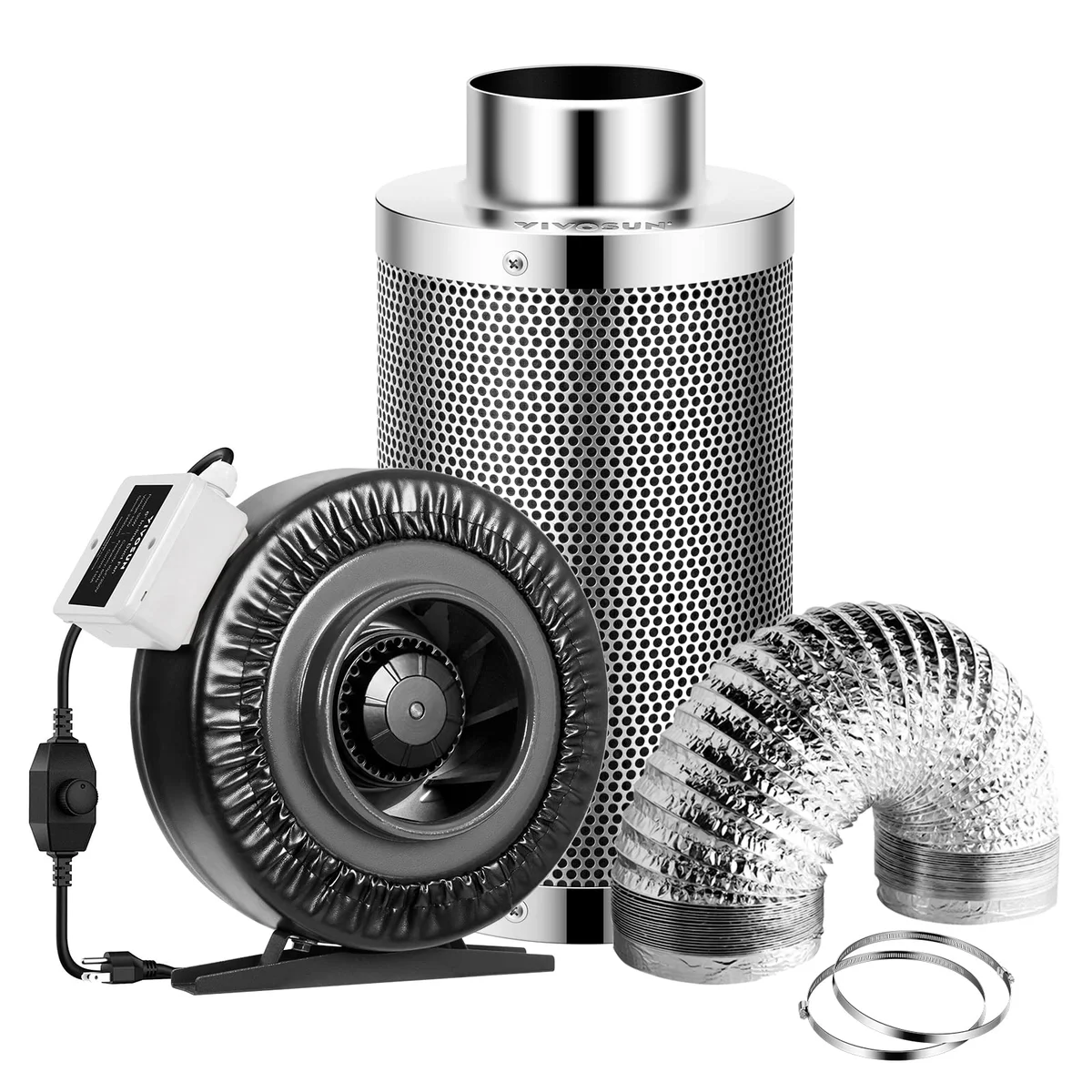 VIVOSUN 6 Inch 440 CFM Inline Fan with Speed Controller, 6 Inch Carbon Filter and 8 Feet of Ducting 
