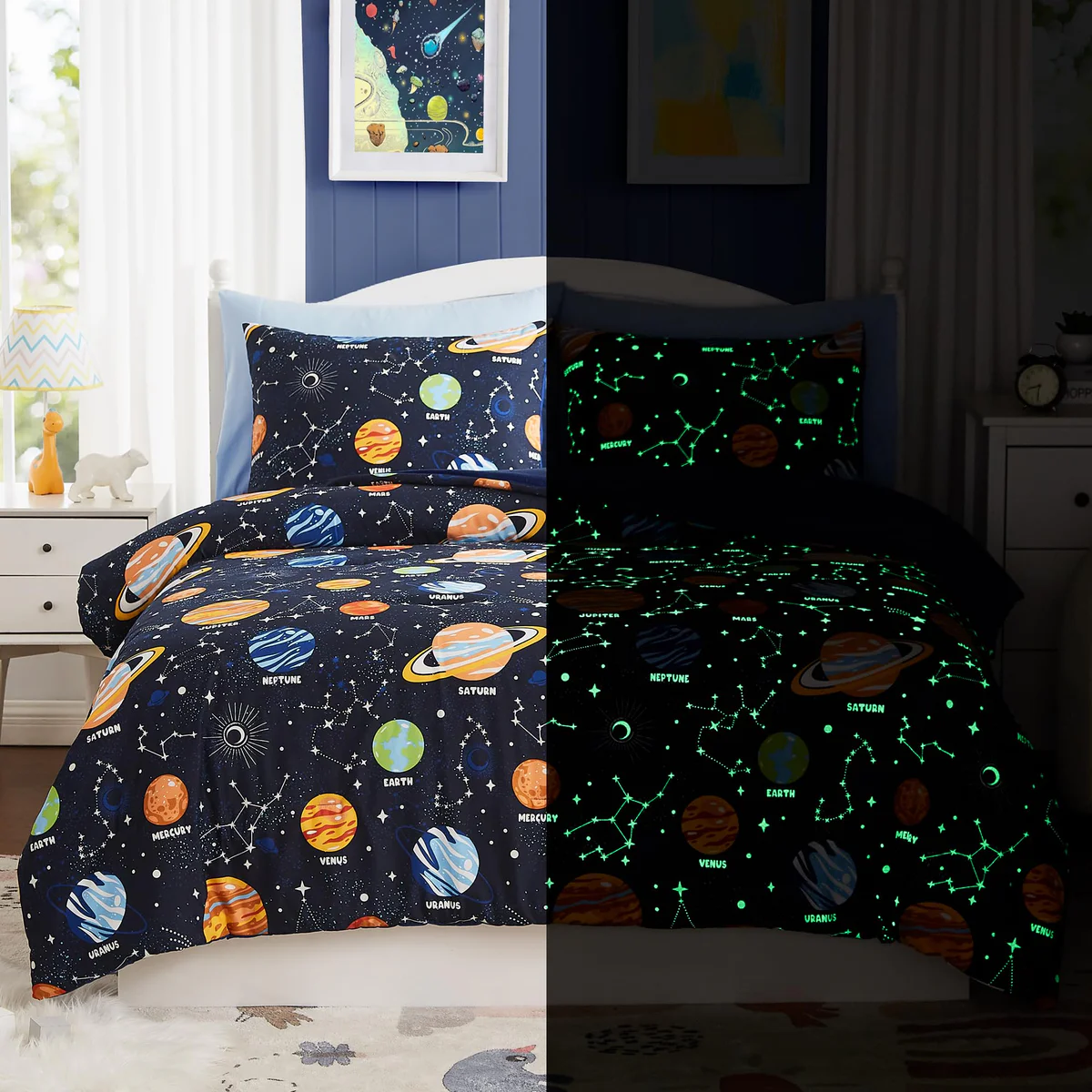 Kaleido Space Glow in the Dark Planet Comforter Set