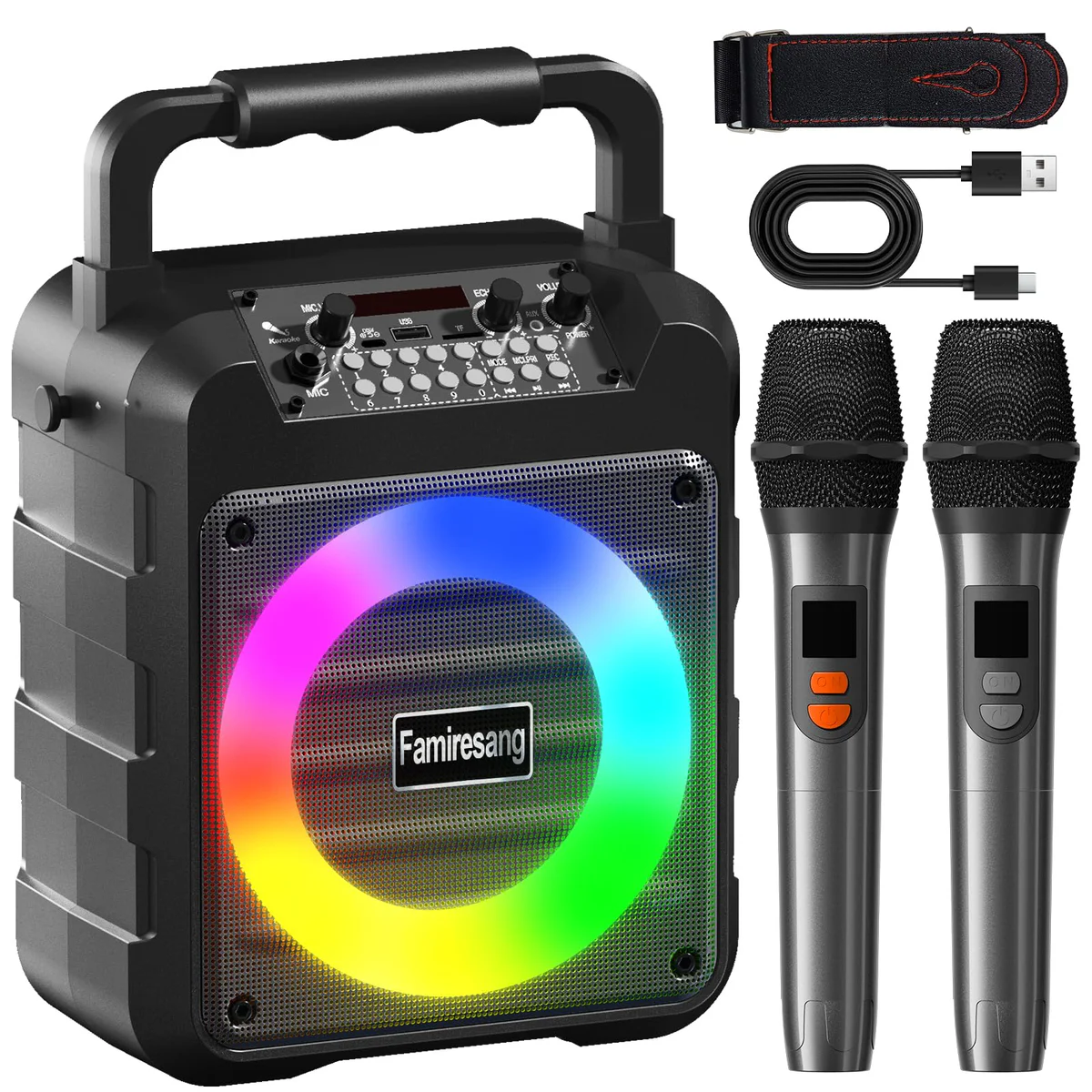 Famiresang Karaoke Machine with 2 Wireless Microphones