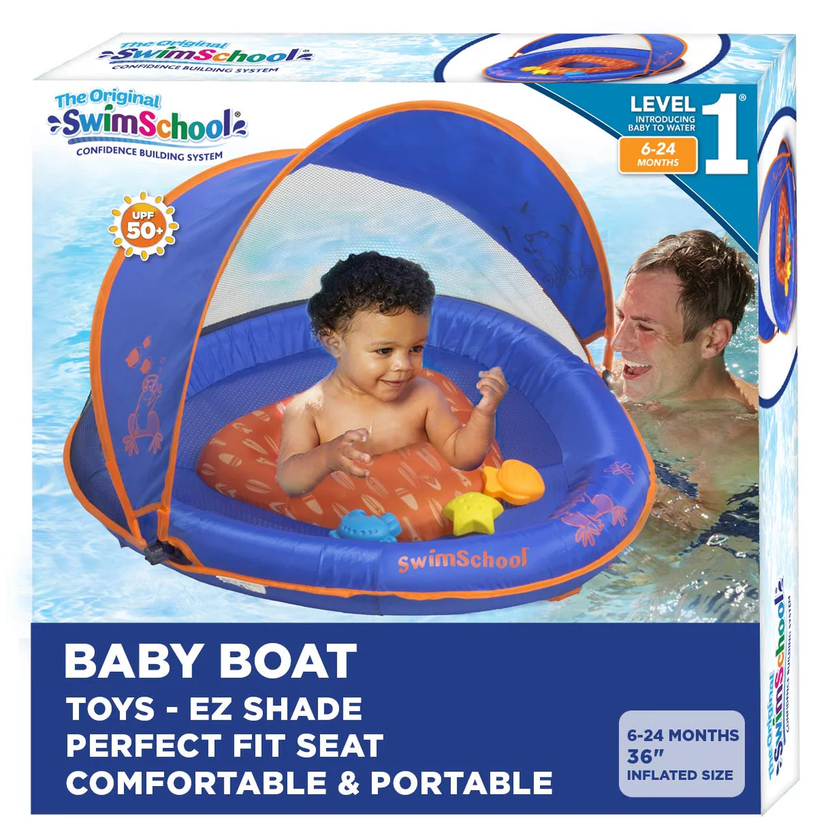 SwimSchool Infant Baby Pool Float with Splash & Play Activity Toys, Adjustable Sun Canopy, Perfect-F