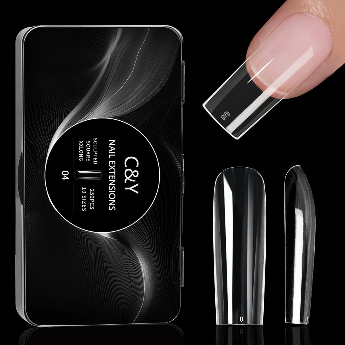 C&Y Sculpted Square XX Long Nail Tips - 250 Count