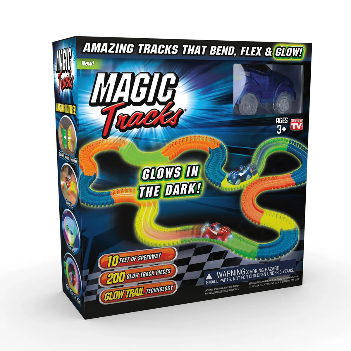Ontel Magic Tracks RC - Remote Control Turbo Race Cars & 10 ft of Flexible, Bendable Glow in the Dar