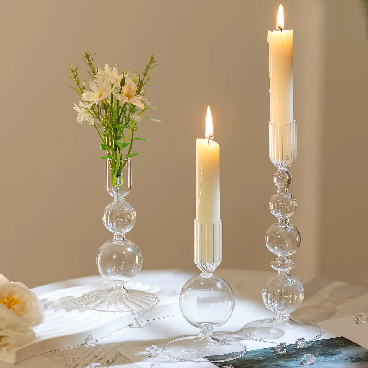 Hewory Glass Candlestick Holders Set