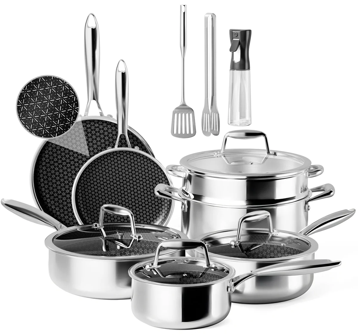 VONIKI, Tri-ply Stainless Steel Cookware Set
