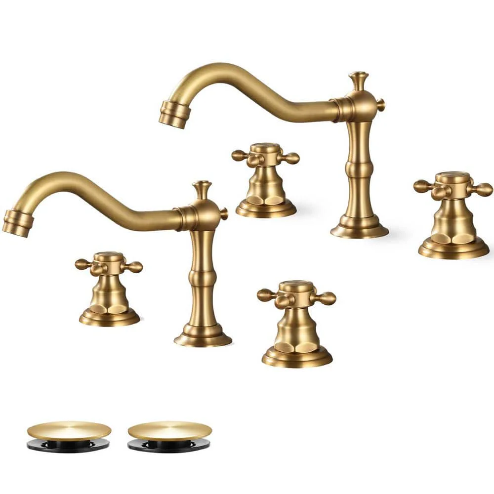 Double Handles 8 in. Widespread Bathroom Faucet 3-Hole Waterfall Bathroom Sink Faucet in Antique Brass