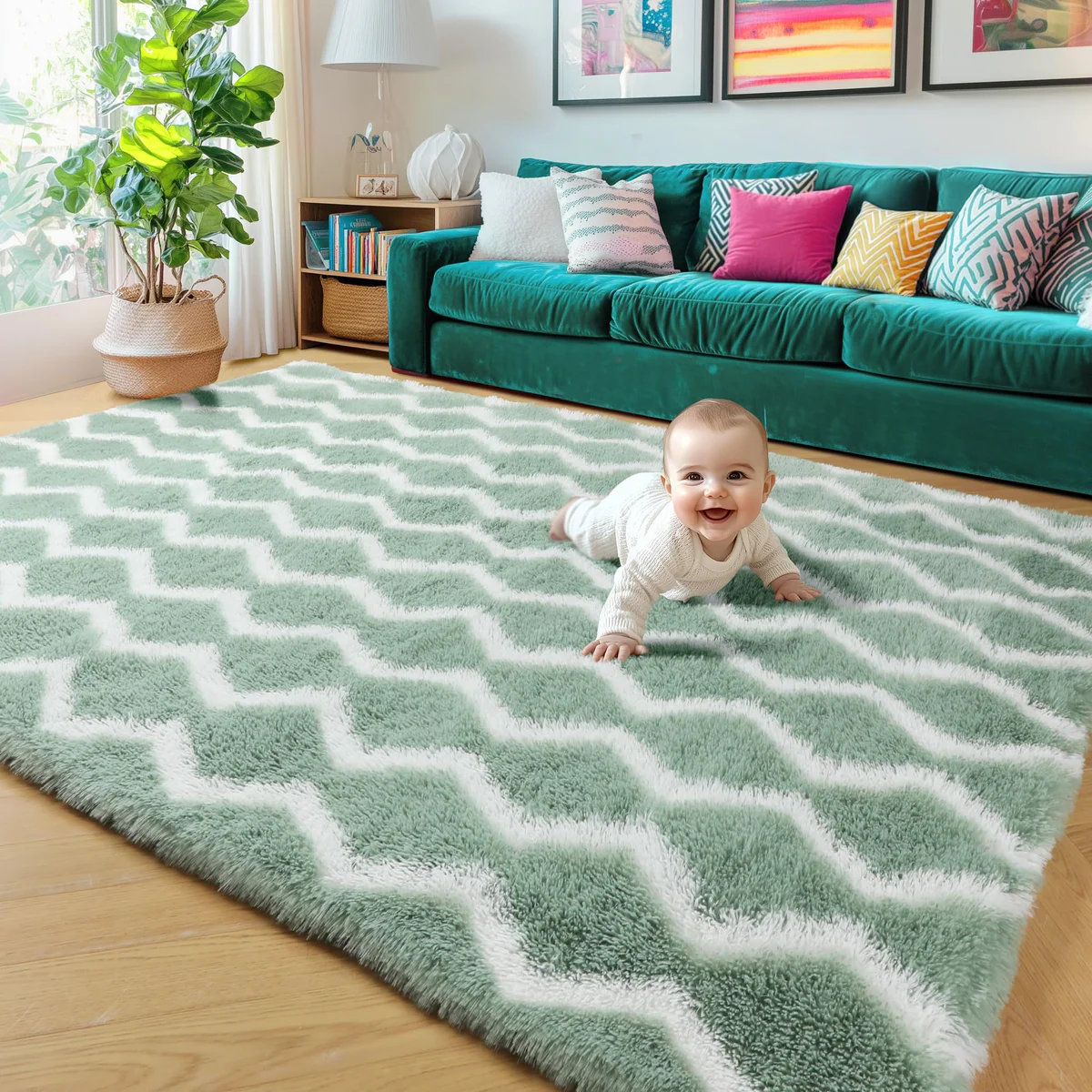RUGTUDER Shag Striped Area Rug