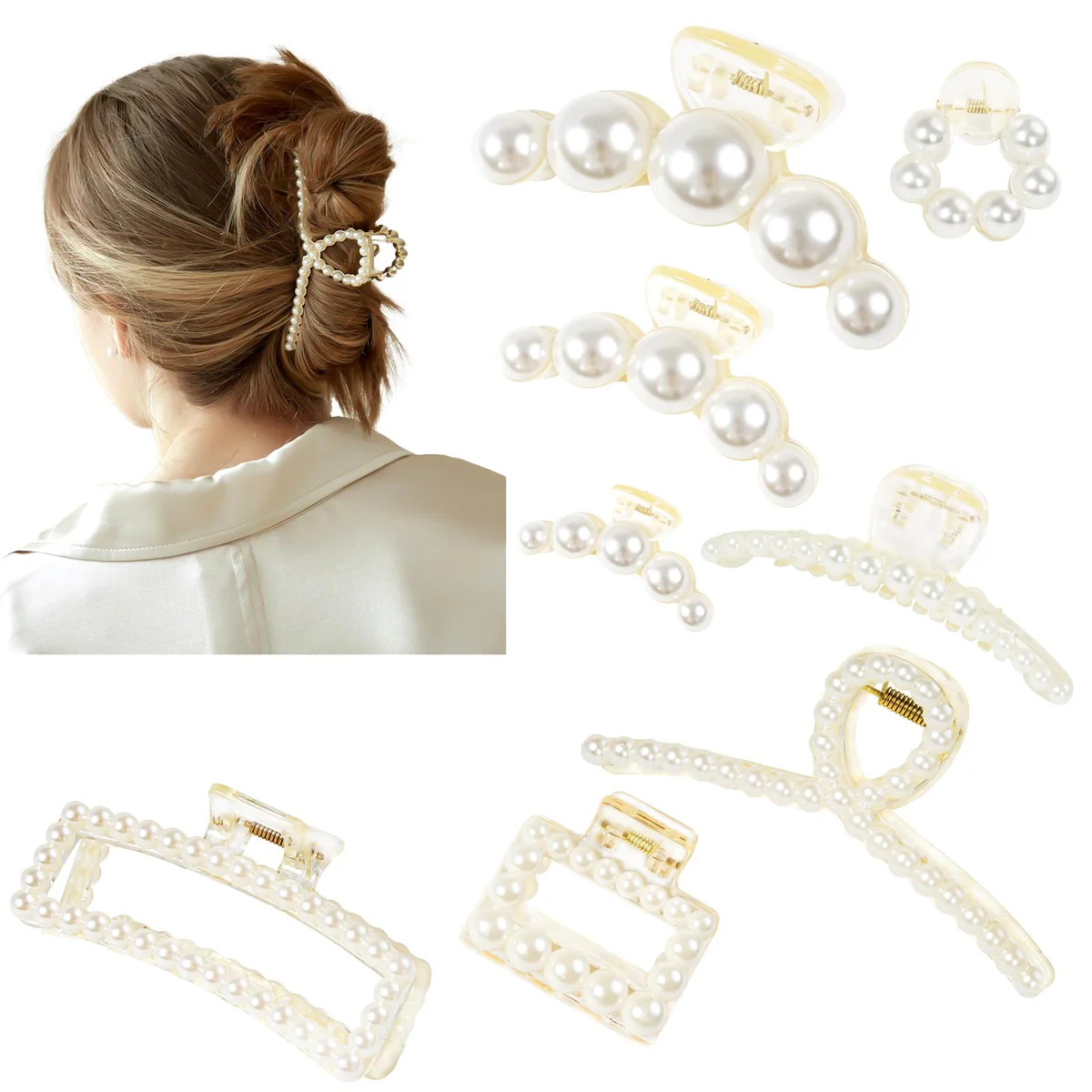 DF DUALFERV Faux Pearl Hair Claw Clip